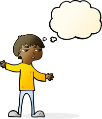 cartoon annoyed boy with thought bubble