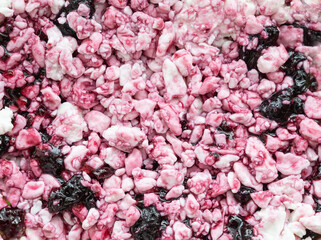 Cottage cheese with berries. Top view.