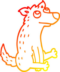 warm gradient line drawing of a cartoon dog sitting