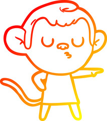 warm gradient line drawing of a cartoon calm monkey