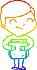 rainbow gradient line drawing of a cartoon boy smiling
