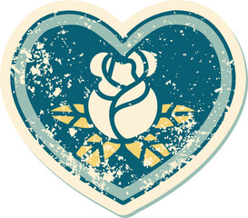 iconic distressed sticker tattoo style image of a heart and flowers