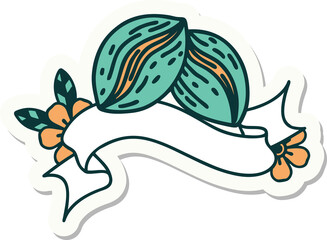 tattoo style sticker with banner of coffee beans