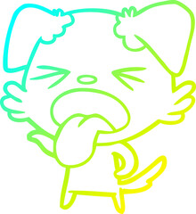 cold gradient line drawing of a cartoon disgusted dog