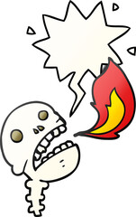 cartoon spooky halloween skull with speech bubble in smooth gradient style