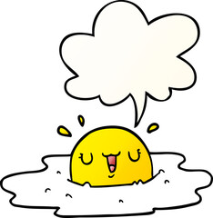 cartoon fried egg with speech bubble in smooth gradient style