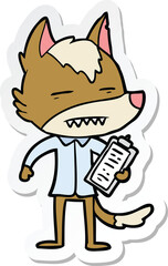 sticker of a cartoon office wolf showing teeth