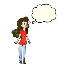 cartoon pretty girl with thought bubble