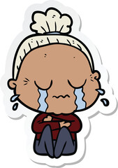 sticker of a cartoon crying old lady