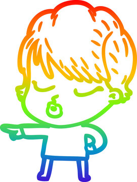 recommend clip art: rainbow gradient line drawing of a cartoon woman with eyes shut
