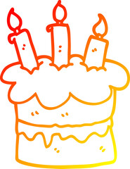 warm gradient line drawing of a cartoon birthday cake