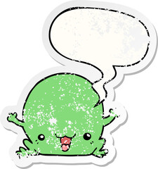 cartoon frog with speech bubble distressed distressed old sticker