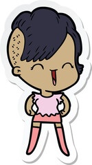 sticker of a cartoon happy hipster girl