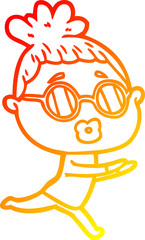 warm gradient line drawing of a cartoon woman wearing sunglasses