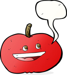 cartoon happy apple with speech bubble