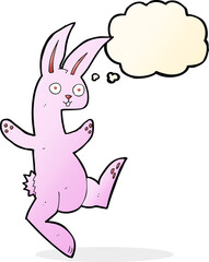 funny cartoon pink rabbit with thought bubble