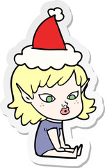 pretty hand drawn sticker cartoon of a elf girl wearing santa hat