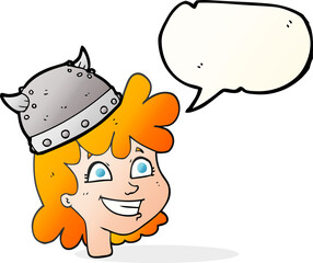 freehand drawn speech bubble cartoon female viking