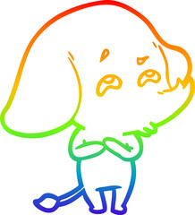 rainbow gradient line drawing of a cartoon elephant remembering
