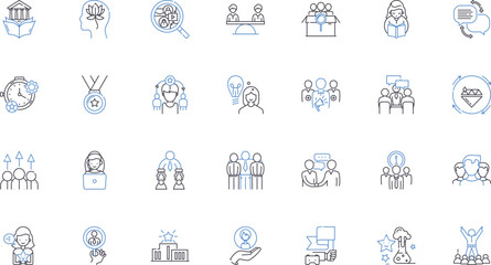 Company guidance line icons collection. Strategy, Direction, Objectives, Vision, Framework, Roadmap, Blueprint vector and linear illustration. Approach,Plan,Guidelines outline signs set