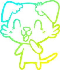cold gradient line drawing of a laughing cartoon dog