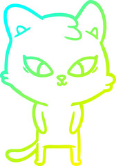 cold gradient line drawing of a cute cartoon cat