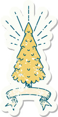 worn old sticker of a tattoo style pine tree