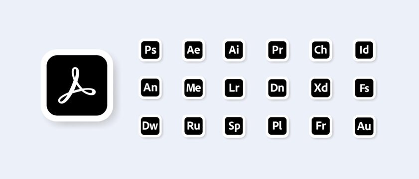 Adobe Applications - Set of popular adobe applications logos. Vector. editorial illustration.
