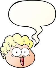 cartoon male face with speech bubble in smooth gradient style