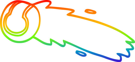 rainbow gradient line drawing of a cartoon flying tennis ball