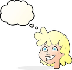 freehand drawn thought bubble cartoon female face