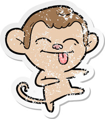 Obraz na płótnie Canvas distressed sticker of a funny cartoon monkey pointing