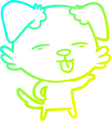 cold gradient line drawing of a cartoon dog sticking out tongue