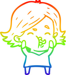 rainbow gradient line drawing of a cartoon girl pulling face