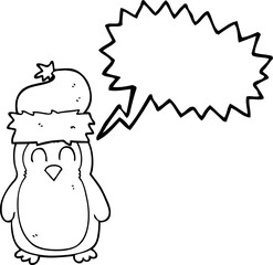 freehand drawn speech bubble cartoon christmas robin