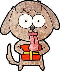 cute cartoon dog with christmas present