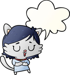 cartoon cat girl with speech bubble in smooth gradient style