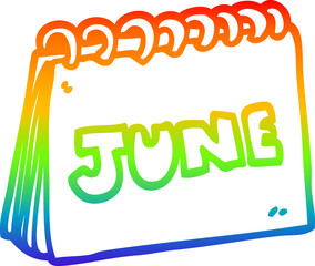rainbow gradient line drawing of a cartoon calendar showing month of june