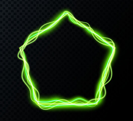 Lightning vector frame. Curve light effect of line. Luminous geometric figure. Electric border.