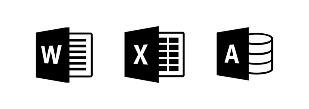 Word; Excel; Access - Set of popular Microsoft office applications. Vector. Editorial illustration.