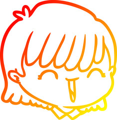 warm gradient line drawing of a cartoon female face