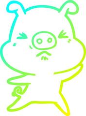 cold gradient line drawing of a cartoon angry pig