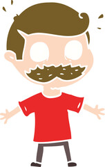 flat color style cartoon man with mustache shocked
