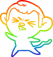 rainbow gradient line drawing of a cartoon angry monkey