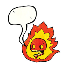 freehand drawn texture speech bubble cartoon burning skull