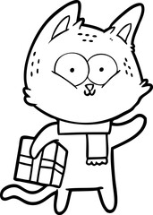 cartoon cat holding christmas present