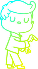cold gradient line drawing of a cartoon aloof man pointing finger