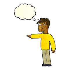 cartoon man pointing with thought bubble