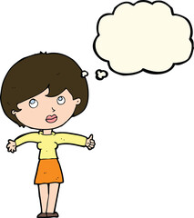 cartoon woman giving thumbs up with thought bubble