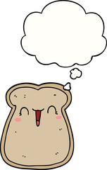 cute cartoon slice of toast with thought bubble